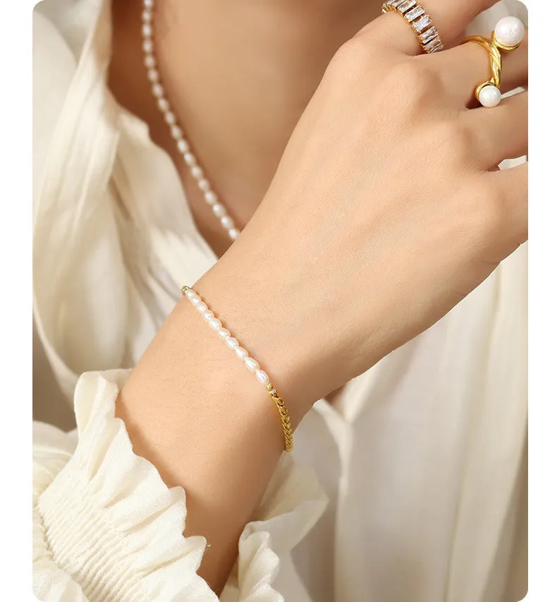 OT Clasp Gold Chain and Freshwater Pearl Bracelet