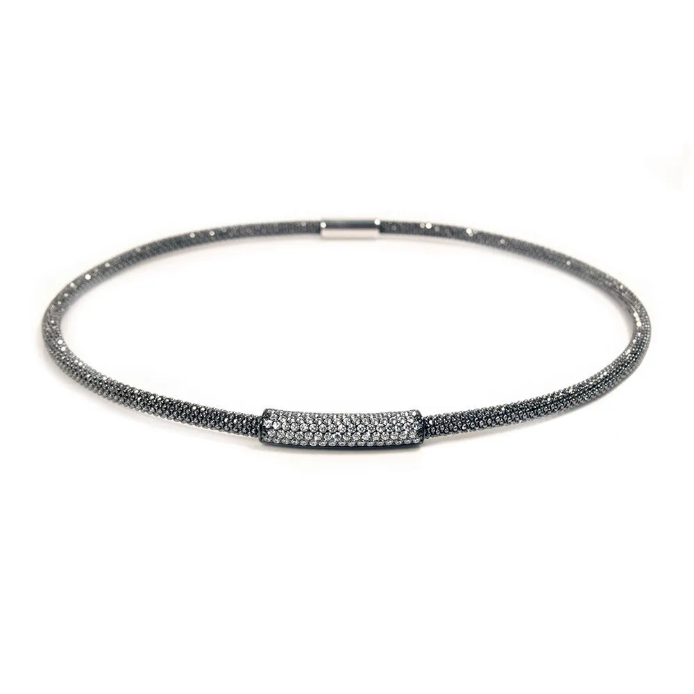 Oxidised Mesh CZ Necklace