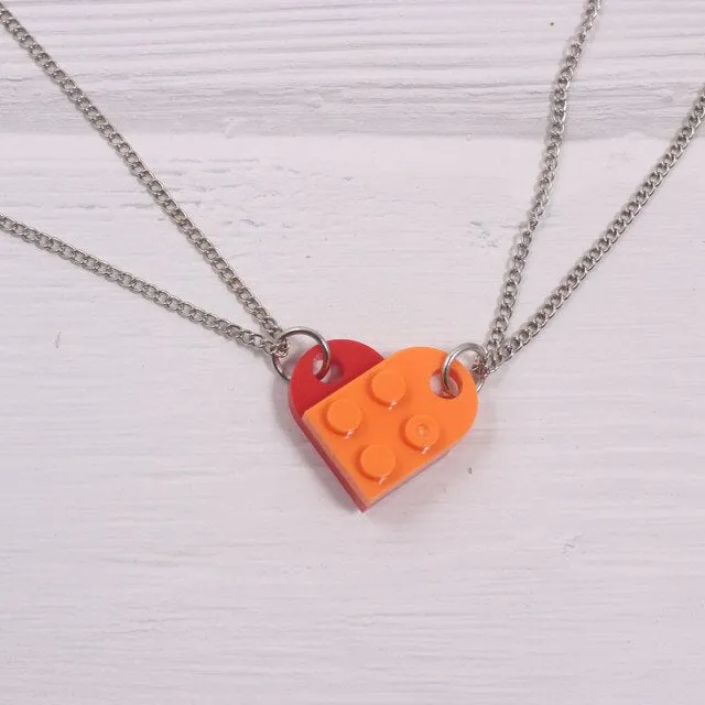 paired necklace legos brick heart pendant necklace for lovers couples cute Friendship Women Men Couple collars bff choker chain