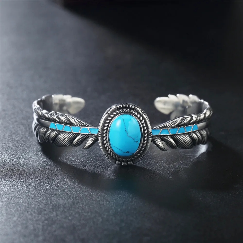 Personalized Retro Takahashi Feather Turquoise Titanium Steel Bracelet for Men - Wholesale Foreign Trade Jewelry