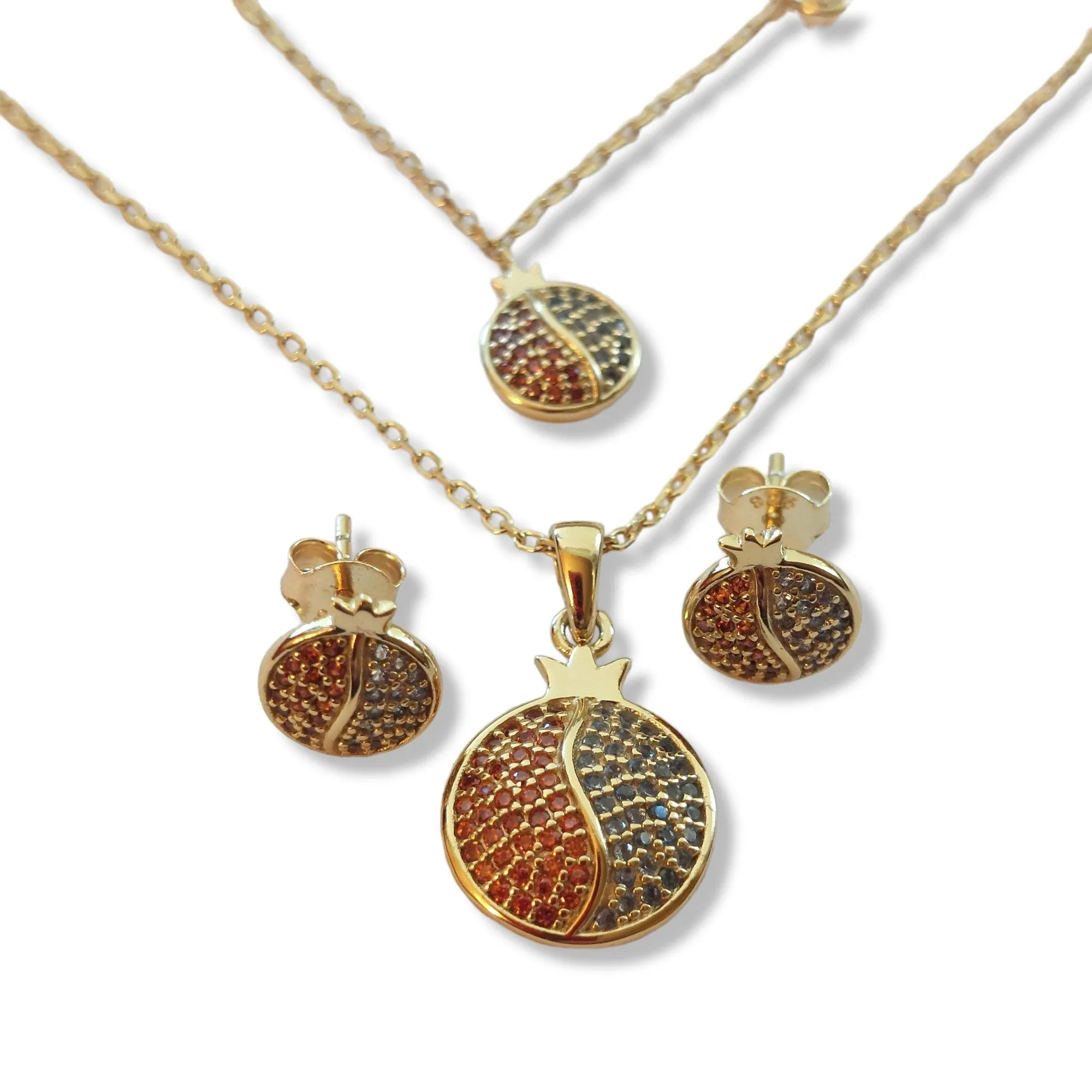 Pomegranate Sterling silver 14K gold plated high quality jewelry set