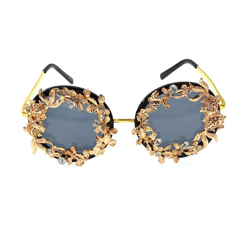 Pre Order:  Retro Hollow Carving Small Fish Flower Sunglasses