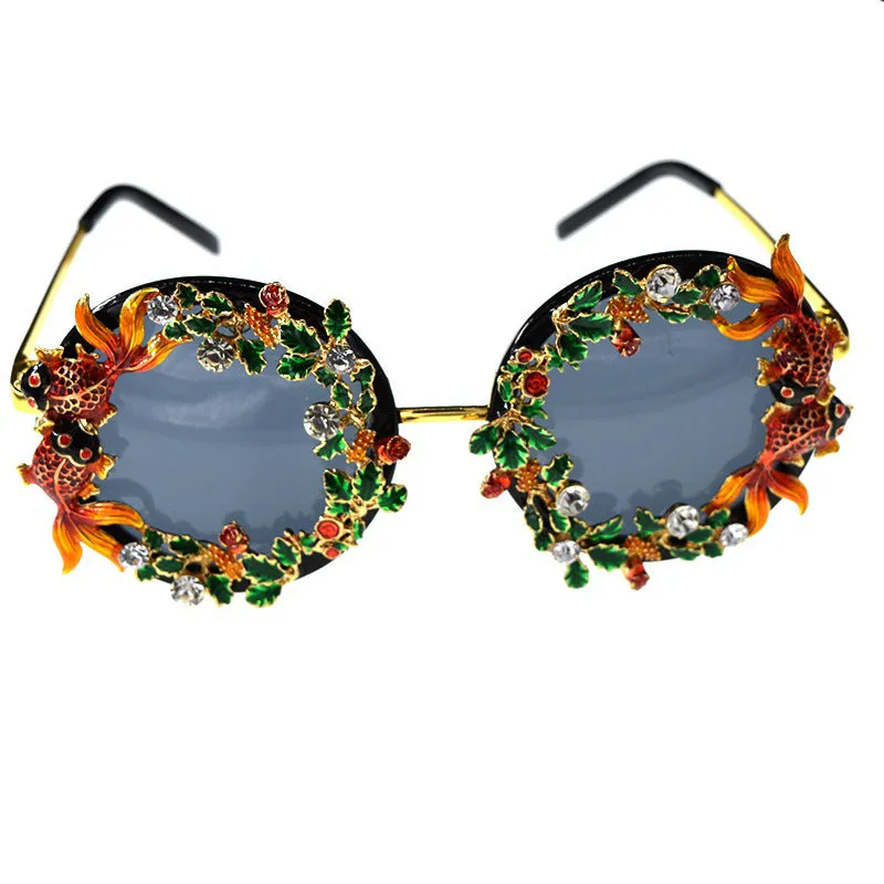 Pre Order:  Retro Hollow Carving Small Fish Flower Sunglasses