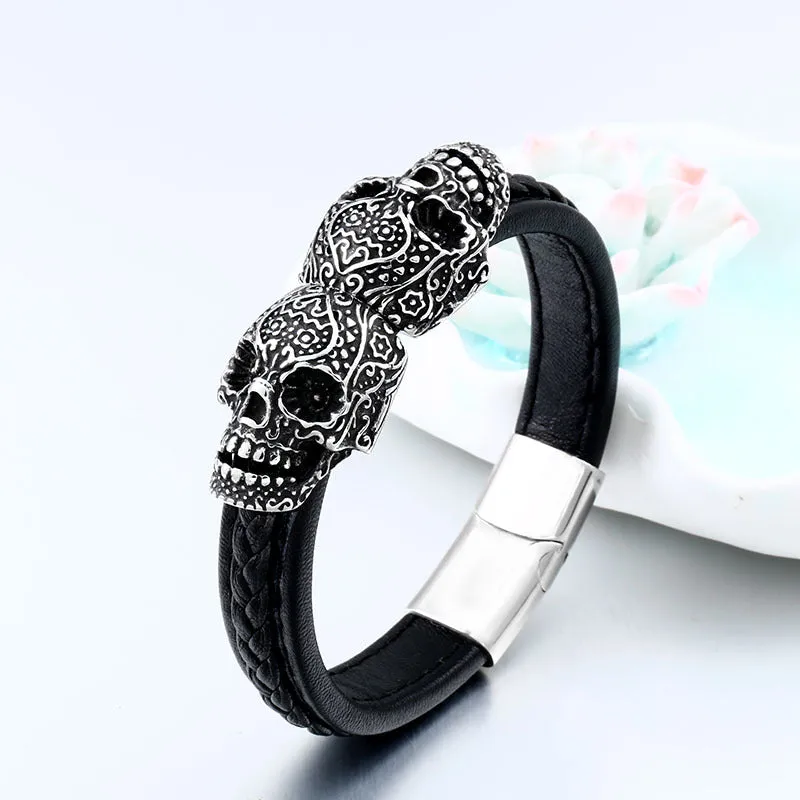 Punk Skull Scalp Bracelet for Men in Titanium Steel - European and American Style Jewelry