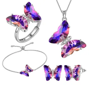 Purple Butterfly Jewelry Set 5PCS February Amethyst Birthstone Women Girls Birthday Gifts