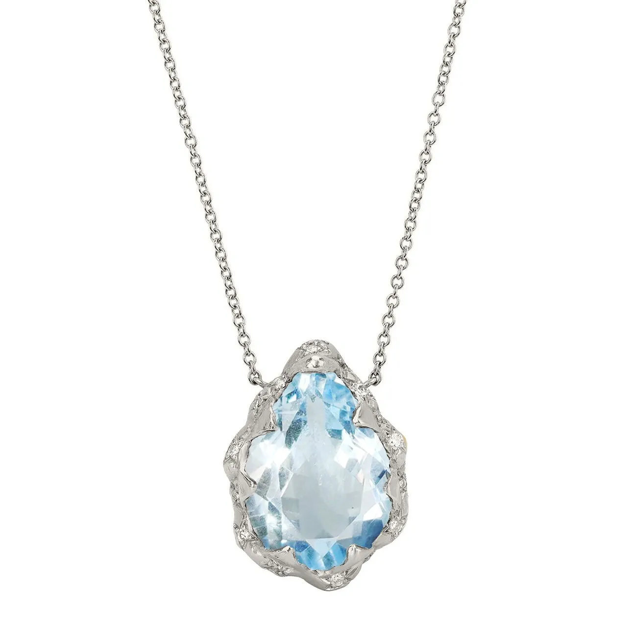 Queen Water Drop Aquamarine Necklace with Sprinkled Diamonds