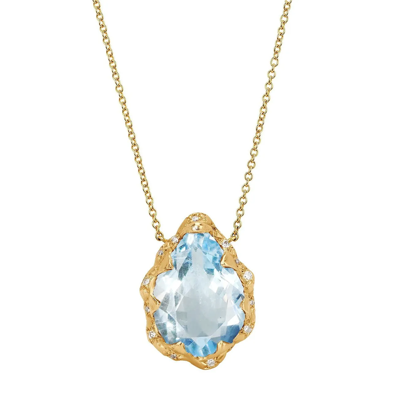 Queen Water Drop Aquamarine Necklace with Sprinkled Diamonds