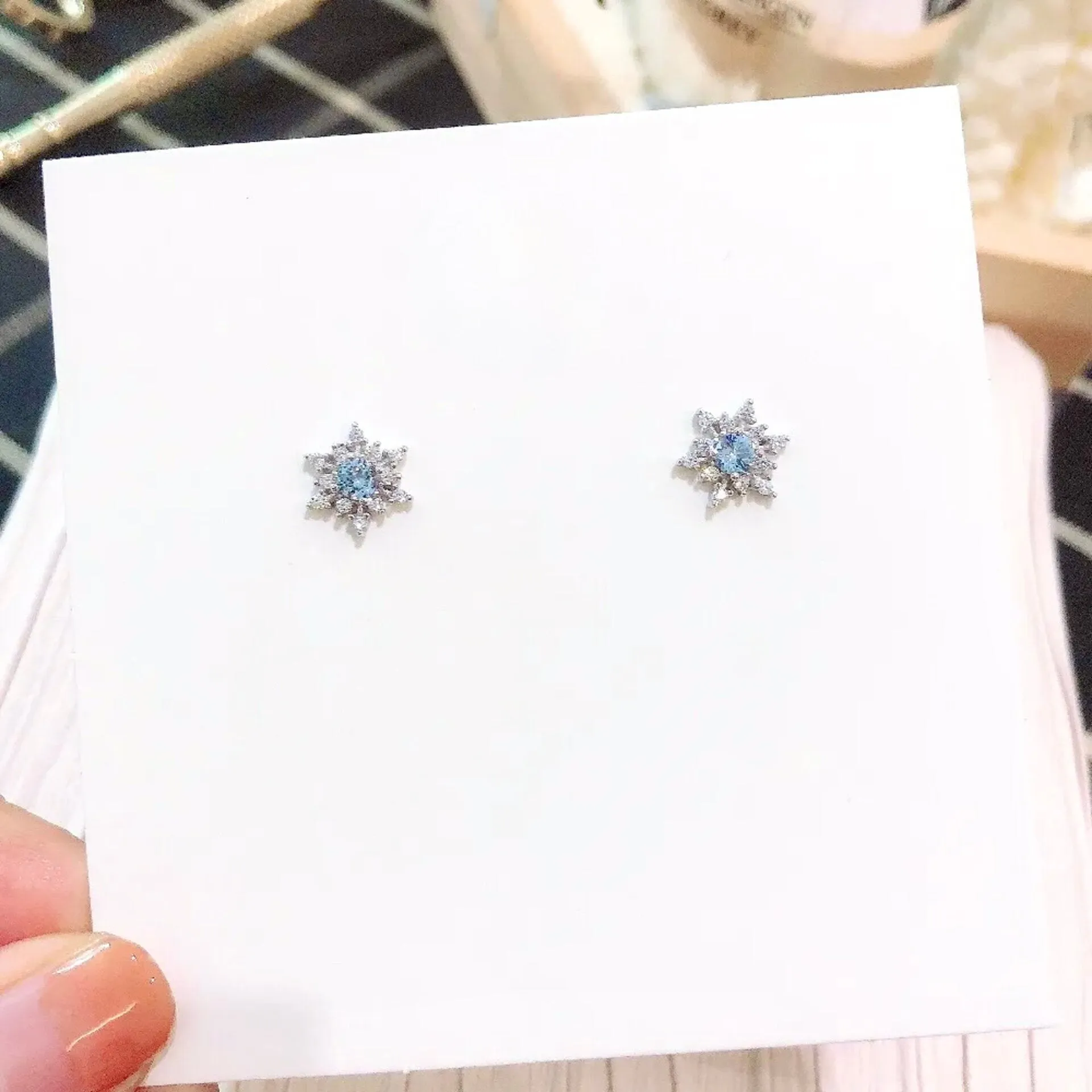 "Minou" - Snowflake Blue Bridal Stud Earrings