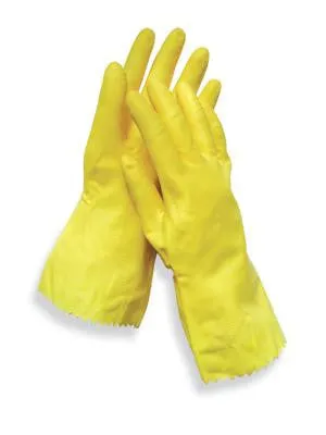 Radnor Medium Yellow 12" Flock Lined 18 MIL Textured Palm Natural Latex Glove