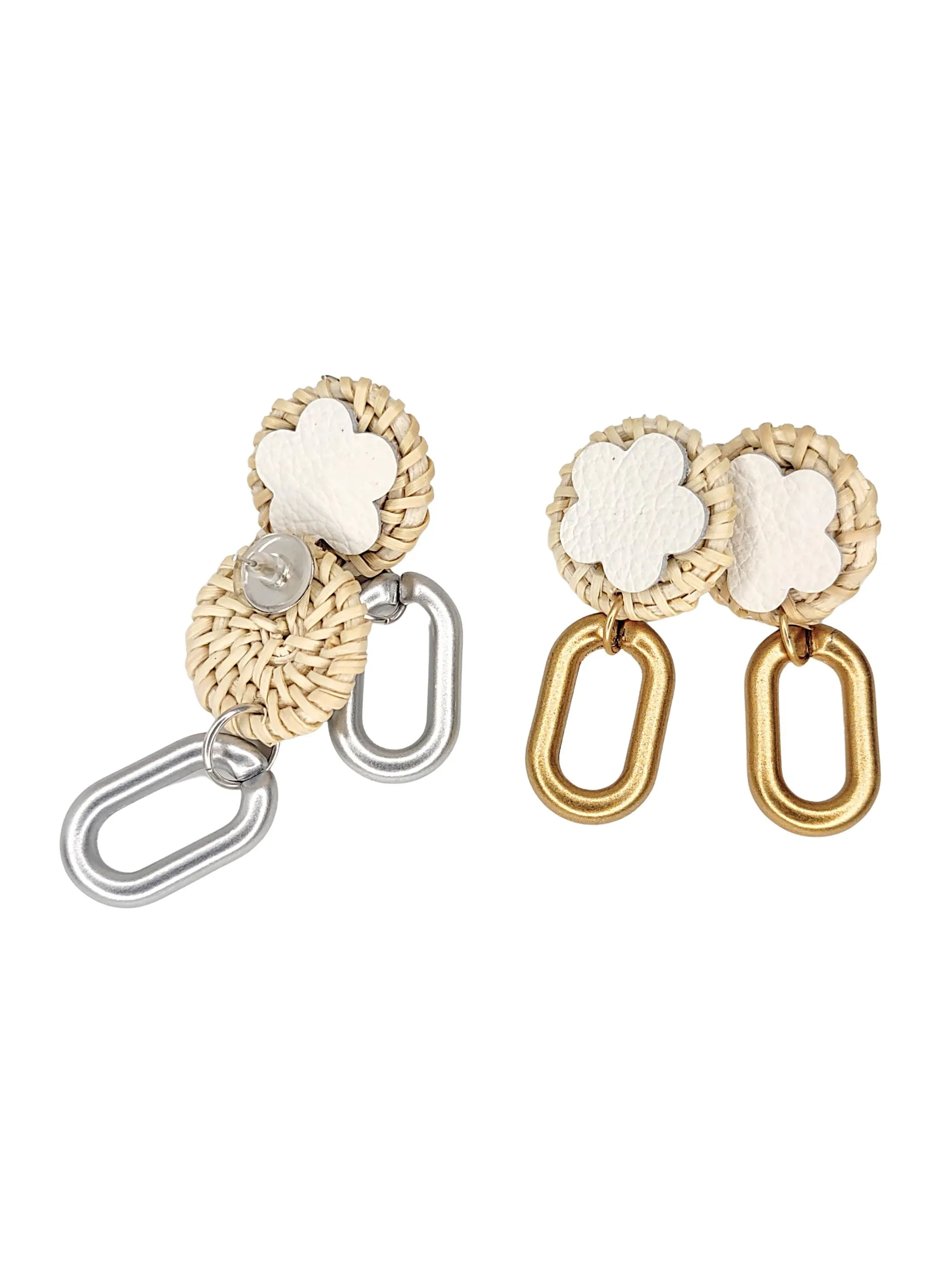 Rattan & Acrylic Earring Gold or Silver