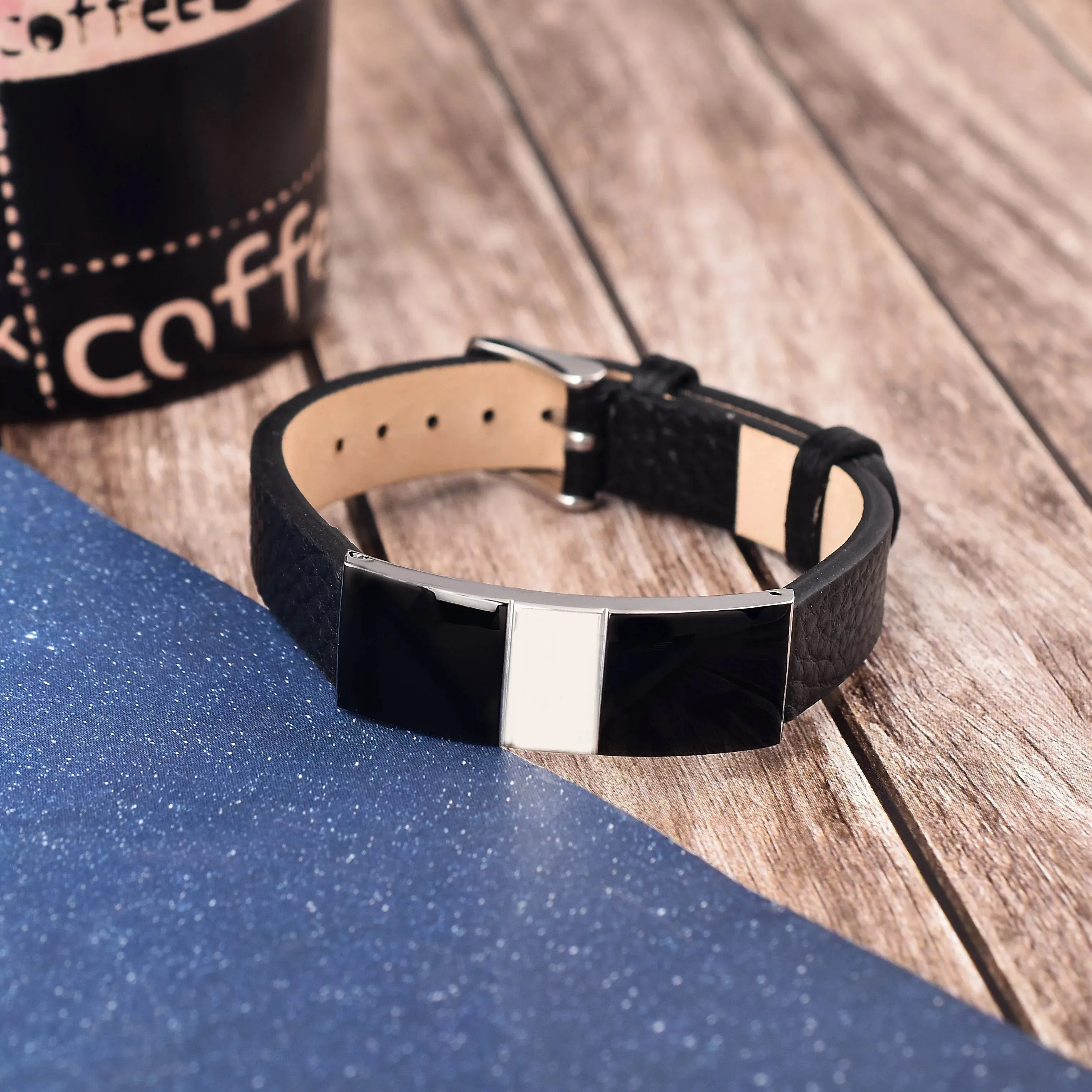 Real Black Leather Fashion Bracelet