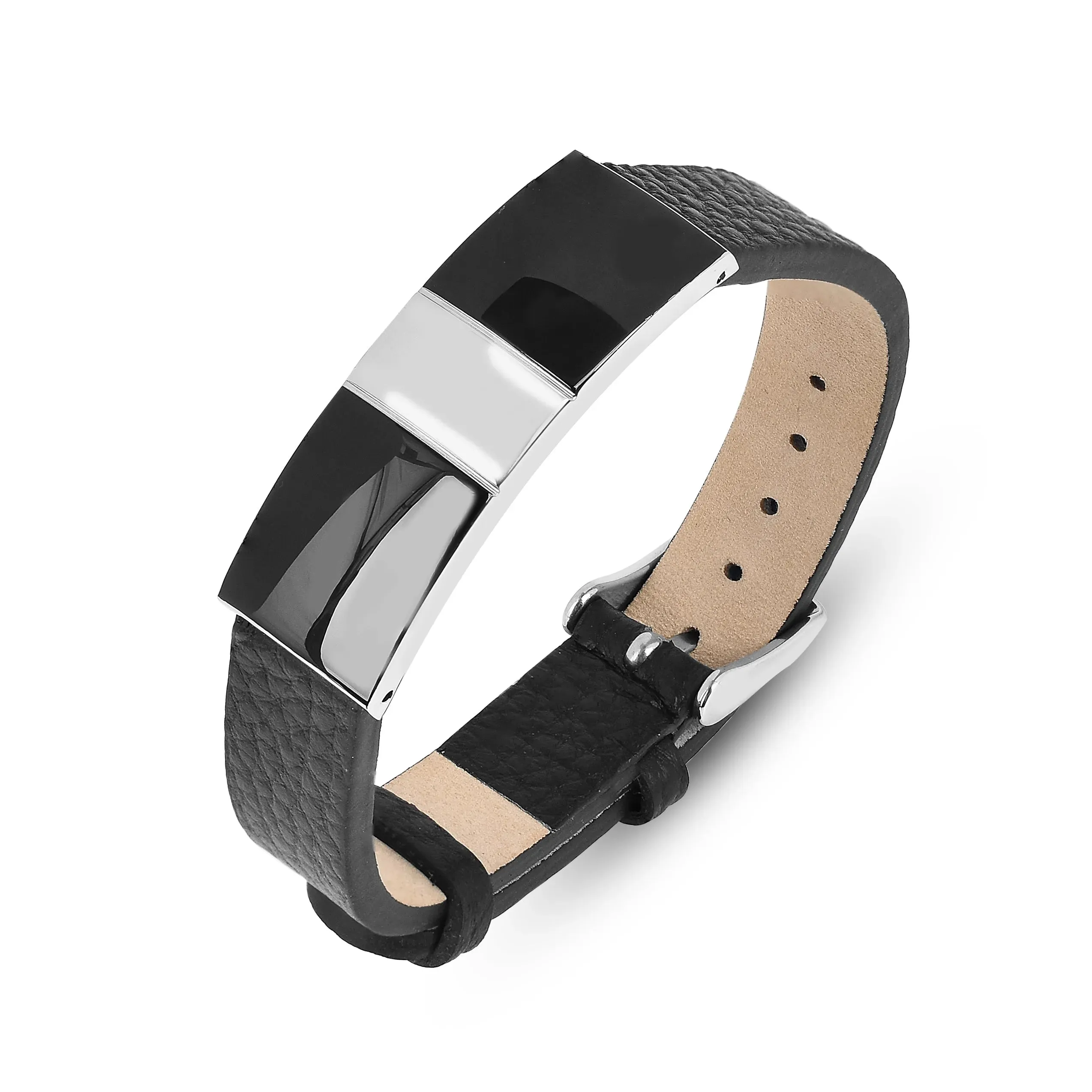 Real Black Leather Fashion Bracelet