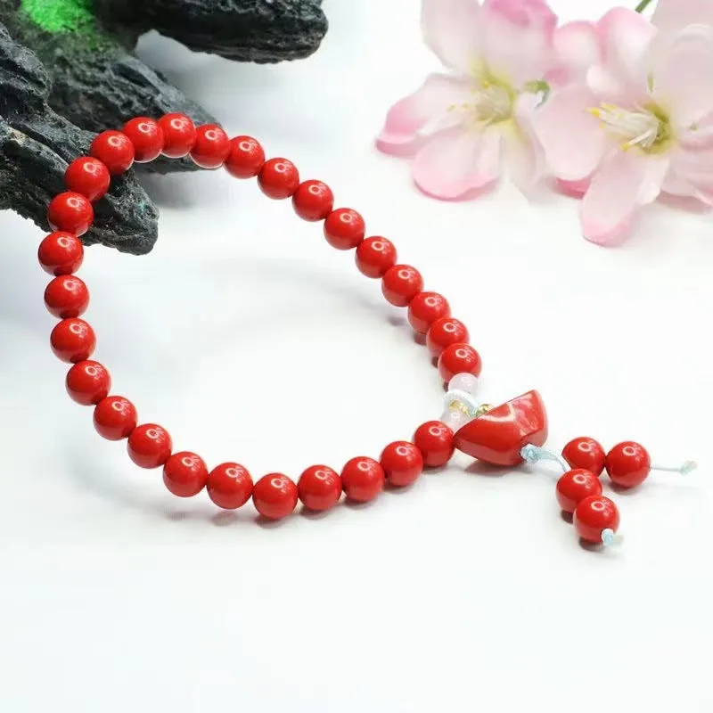 Red Cinnabar and Sterling Silver Bracelet