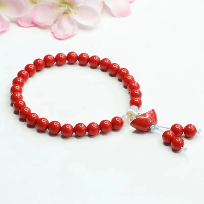 Red Cinnabar and Sterling Silver Bracelet