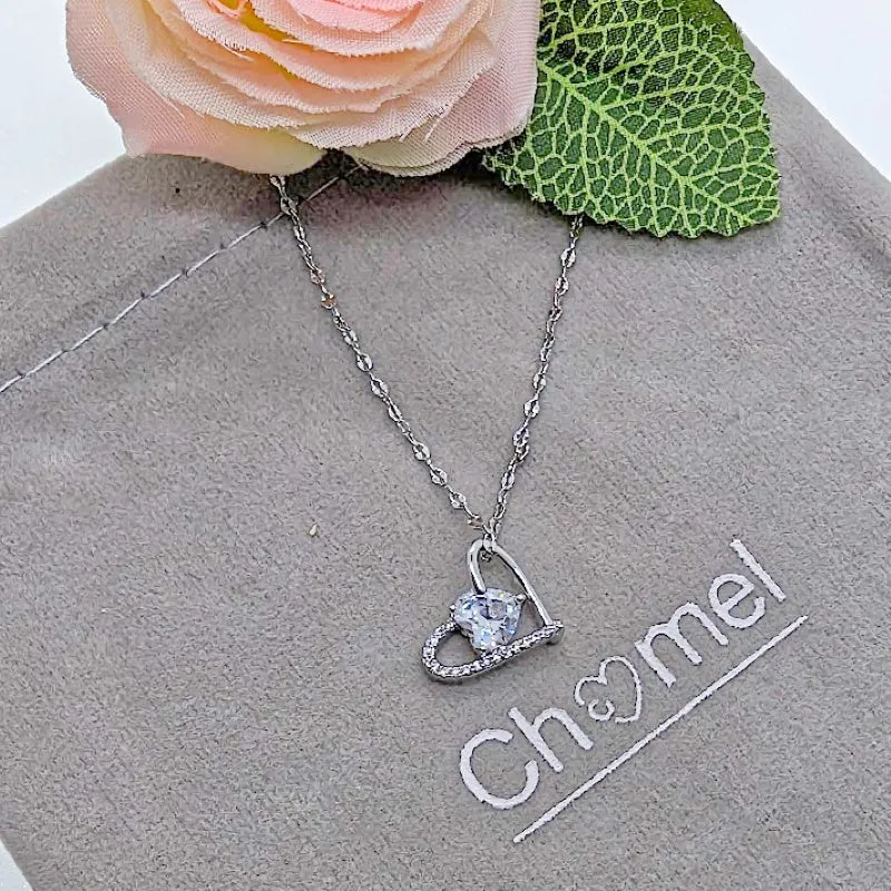 Rhodium Heart Cubic Zirconia Necklace