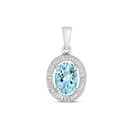 Rosa Mer Aquamarine and Diamond Halo Pendant & Earrings Set