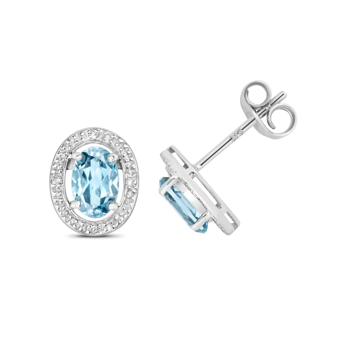 Rosa Mer Aquamarine and Diamond Halo Pendant & Earrings Set