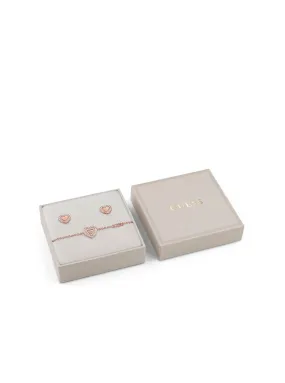 Rose Gold Amami Heart Bracelet and Stud Earring Set