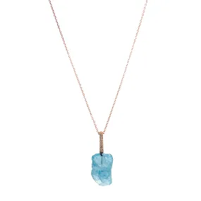 Rough Aquamarine, Diamond, & Rose Gold Pendant - "Cascade"