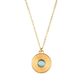 Salamander Cabochon Aquamarine & Gold Necklace