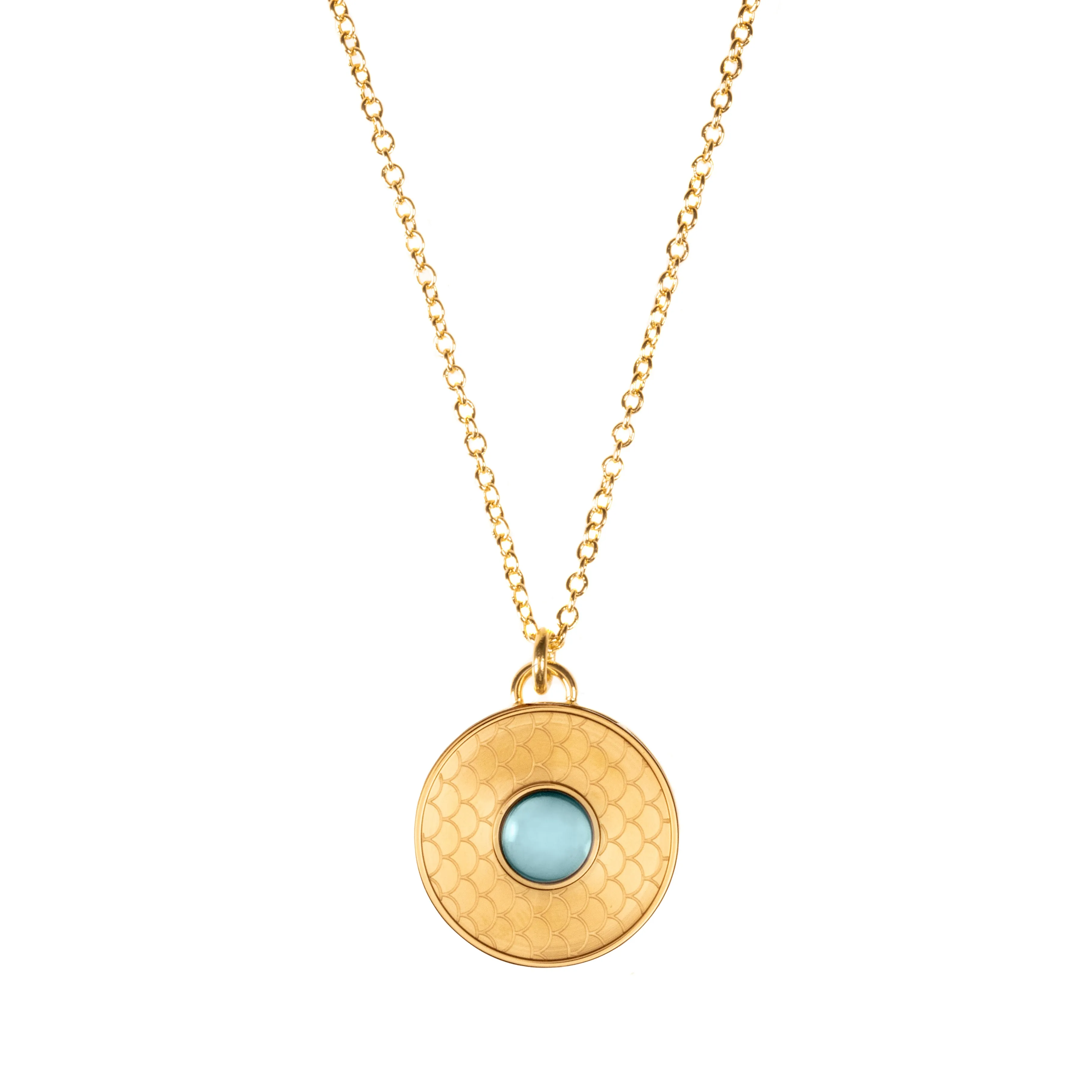 Salamander Cabochon Aquamarine & Gold Necklace