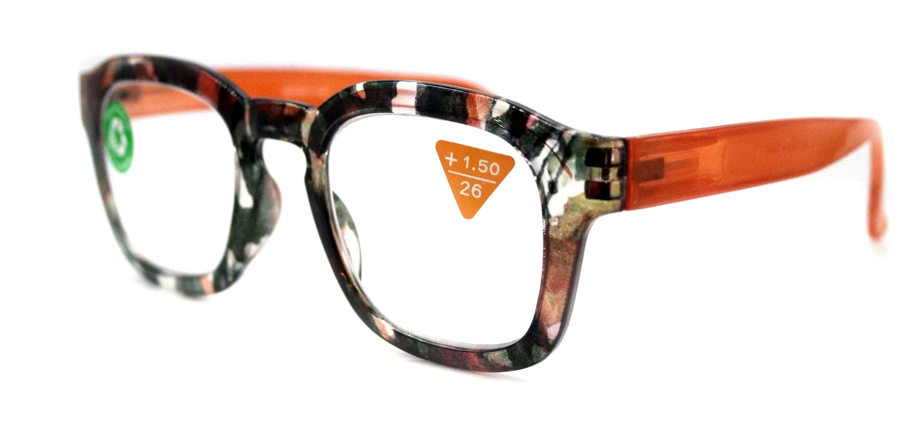 Sasha, (Premium) Reading Glasses High End Readers  1.25.. 3 Magnifying Eyeglasses (Black n Orange) Camo Round Optical Frames NY Fifth Avenue