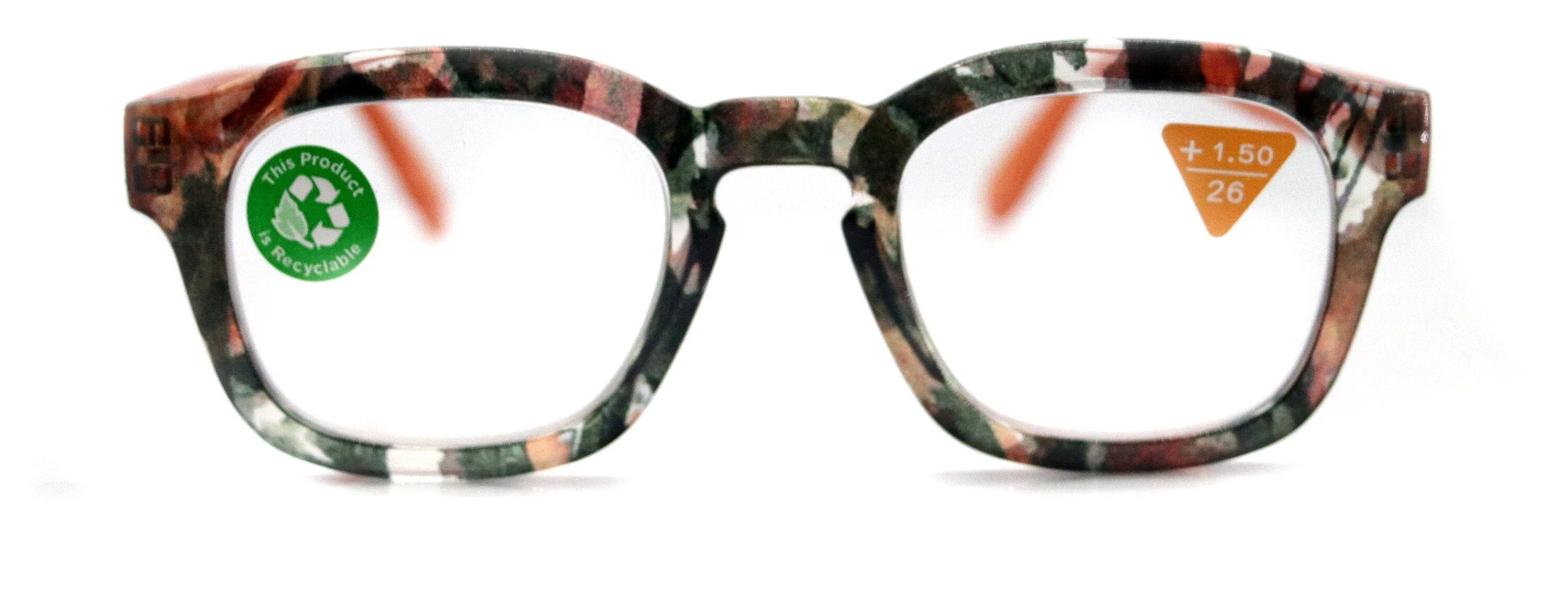 Sasha, (Premium) Reading Glasses High End Readers  1.25.. 3 Magnifying Eyeglasses (Black n Orange) Camo Round Optical Frames NY Fifth Avenue