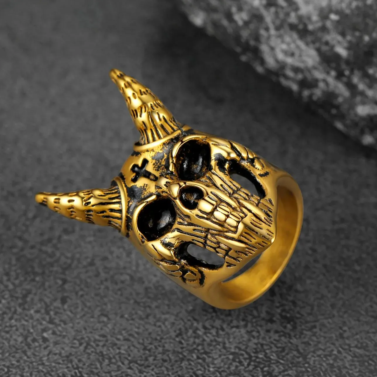 Satanic Baphomet Goat Skull Head Ring for Men