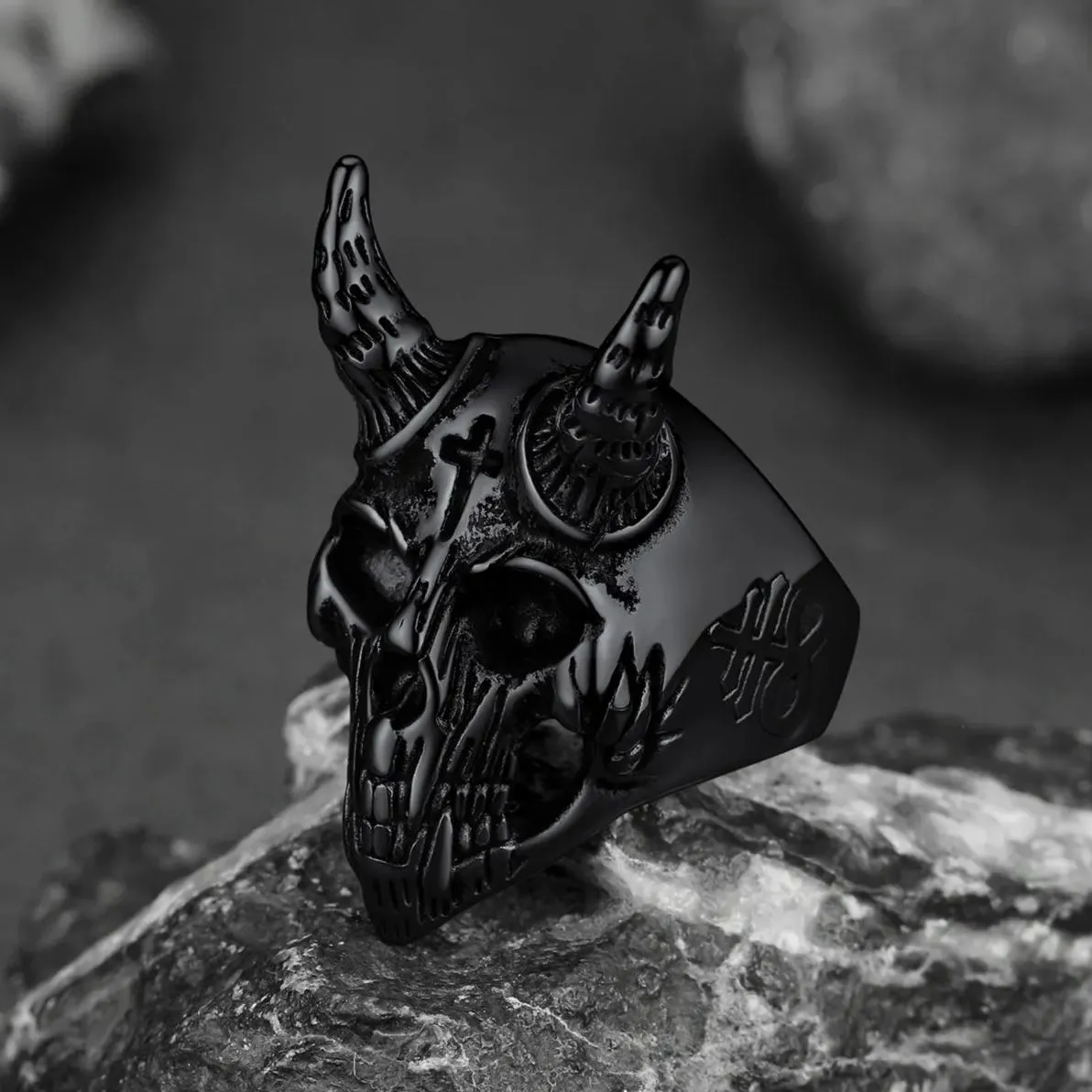 Satanic Baphomet Goat Skull Head Ring for Men