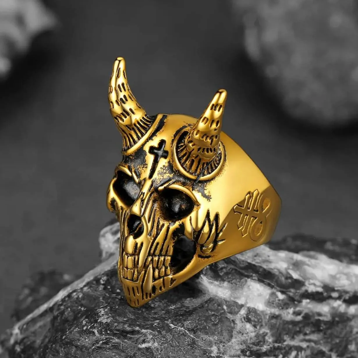 Satanic Baphomet Goat Skull Head Ring for Men