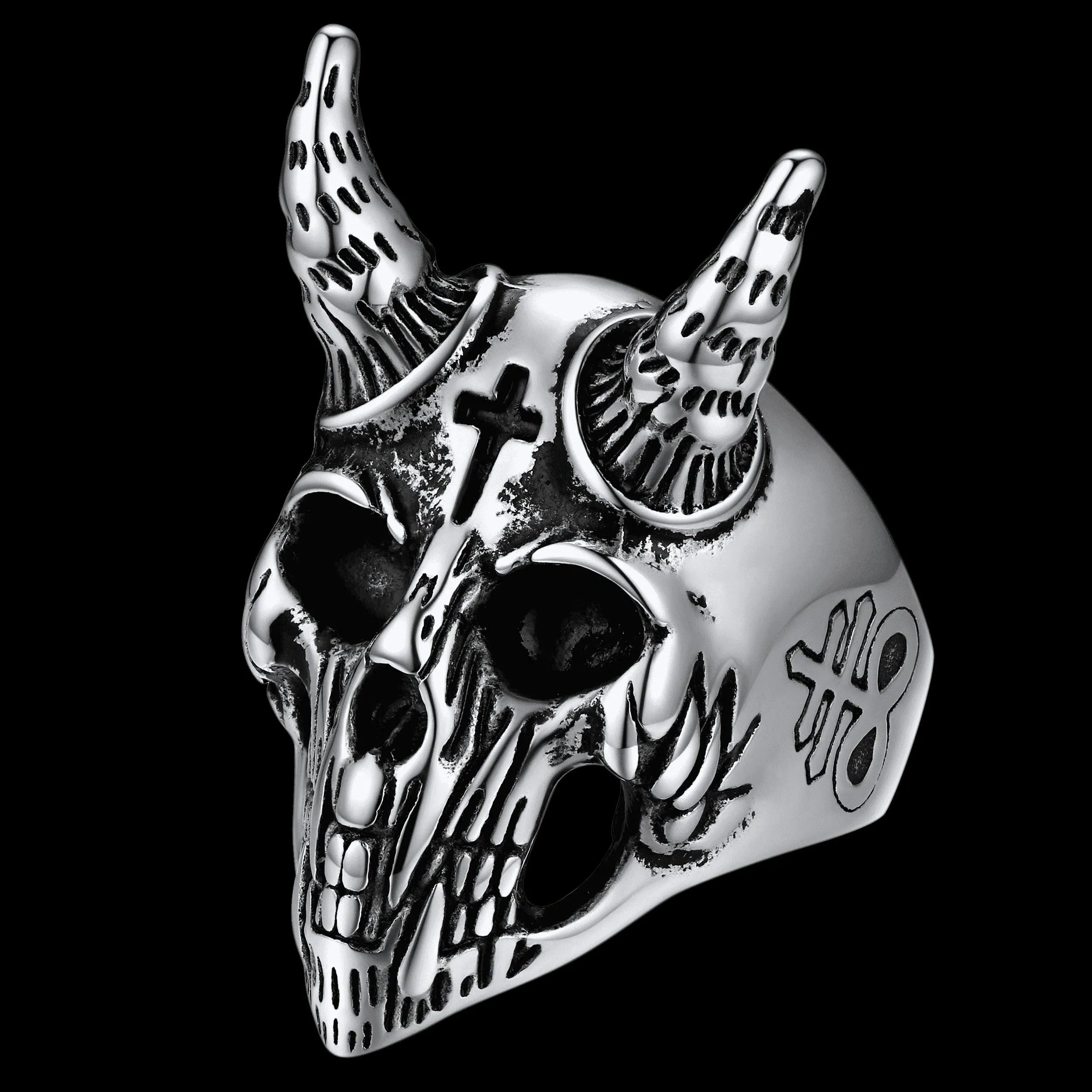 Satanic Baphomet Goat Skull Head Ring for Men