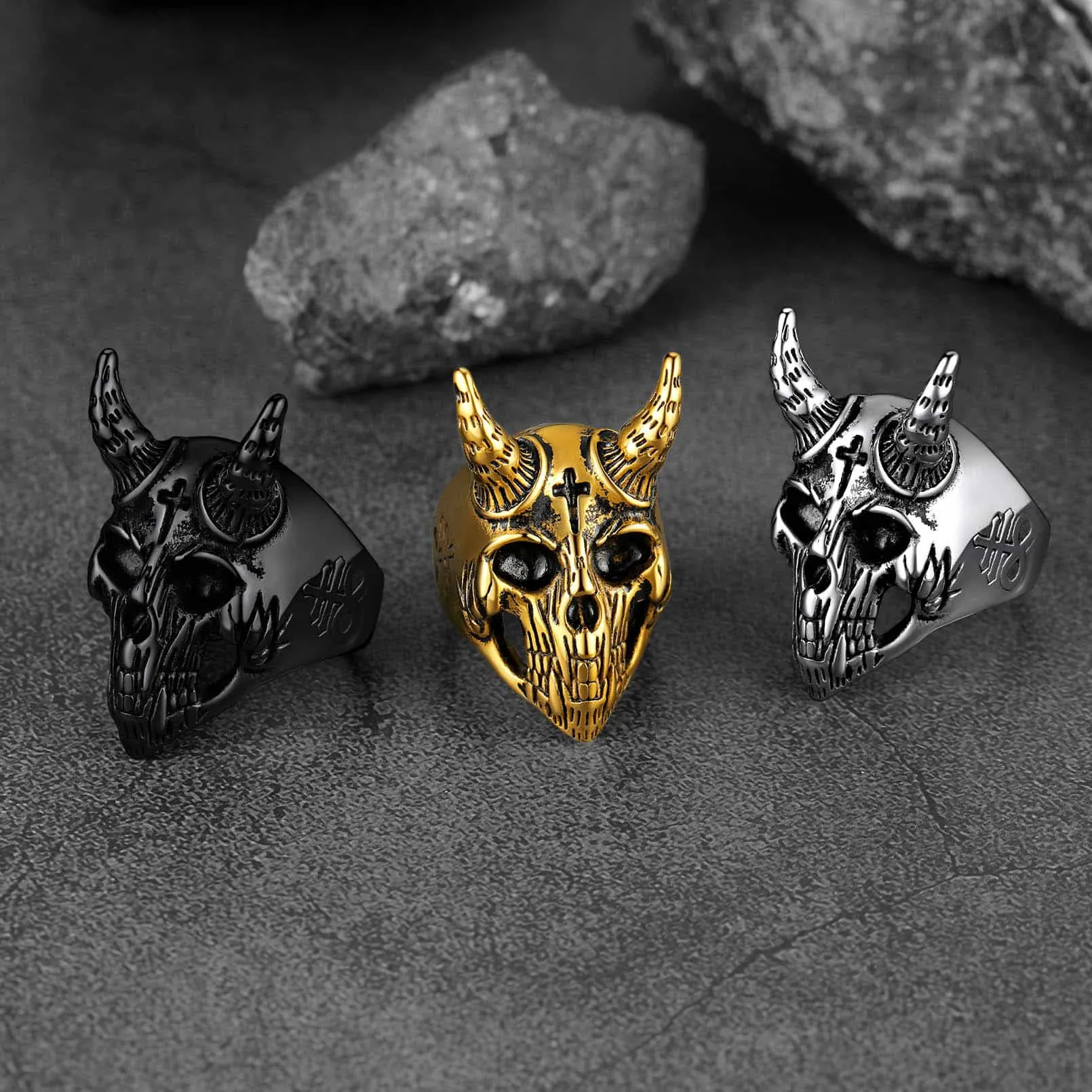 Satanic Baphomet Goat Skull Head Ring for Men