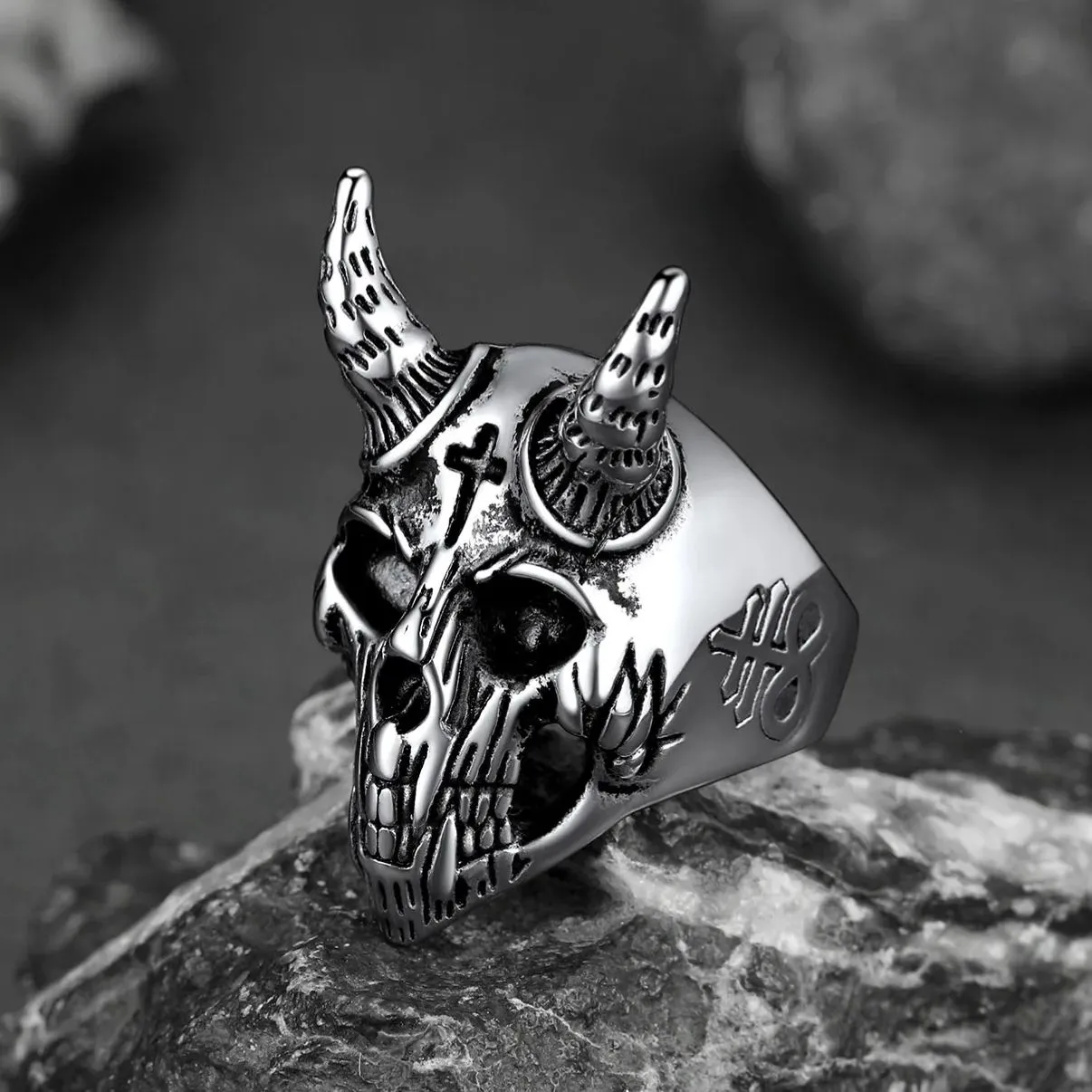 Satanic Baphomet Goat Skull Head Ring for Men