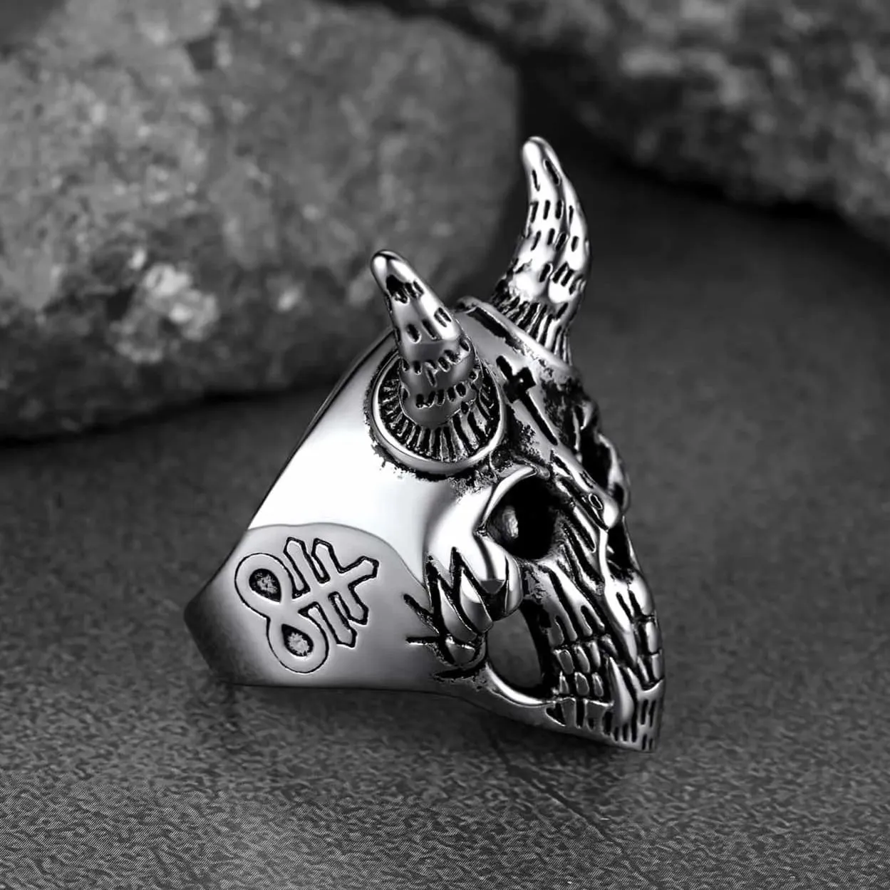 Satanic Baphomet Goat Skull Head Ring for Men