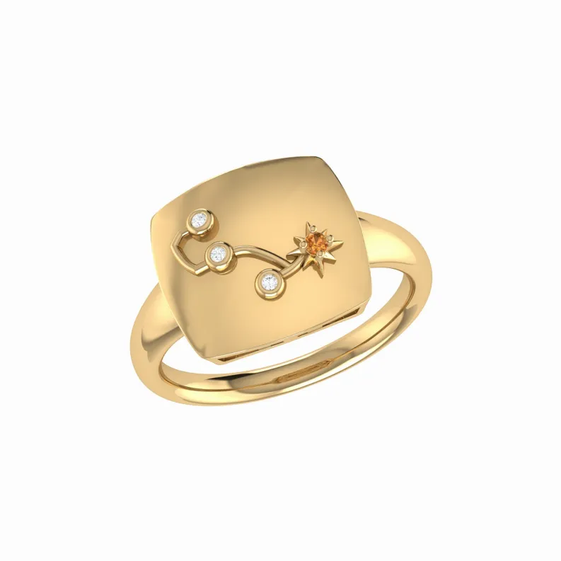 Scorpio Citrine & Diamond Constellation Signet Ring in 14K Yellow Gold Vermeil on Sterling Silver