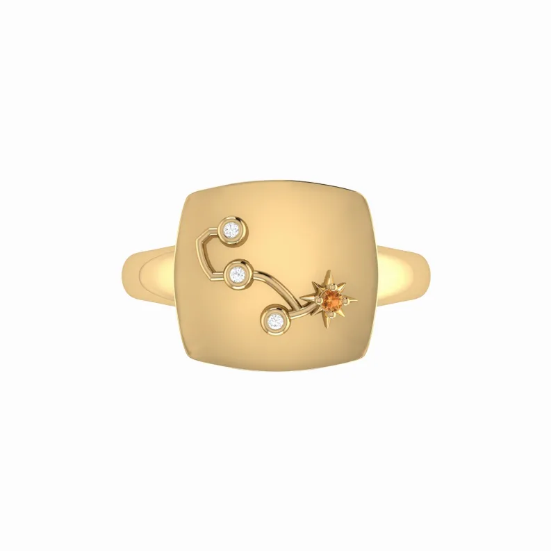 Scorpio Citrine & Diamond Constellation Signet Ring in 14K Yellow Gold Vermeil on Sterling Silver