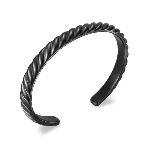 Sculpted Cable Cuff Bracelet in Black Titanium, 7mm, Size Medium