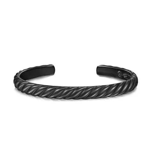 Sculpted Cable Cuff Bracelet in Black Titanium, 7mm, Size Medium