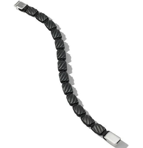 Sculpted Cable Woven Tile Bracelet in Black Titanium with Sterling Silver