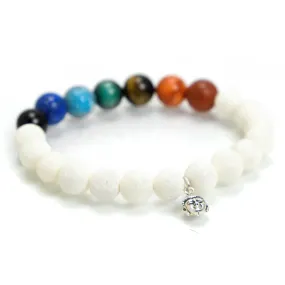 Semi-Precious Stone and White Coral Chakra Stretch Bracelet