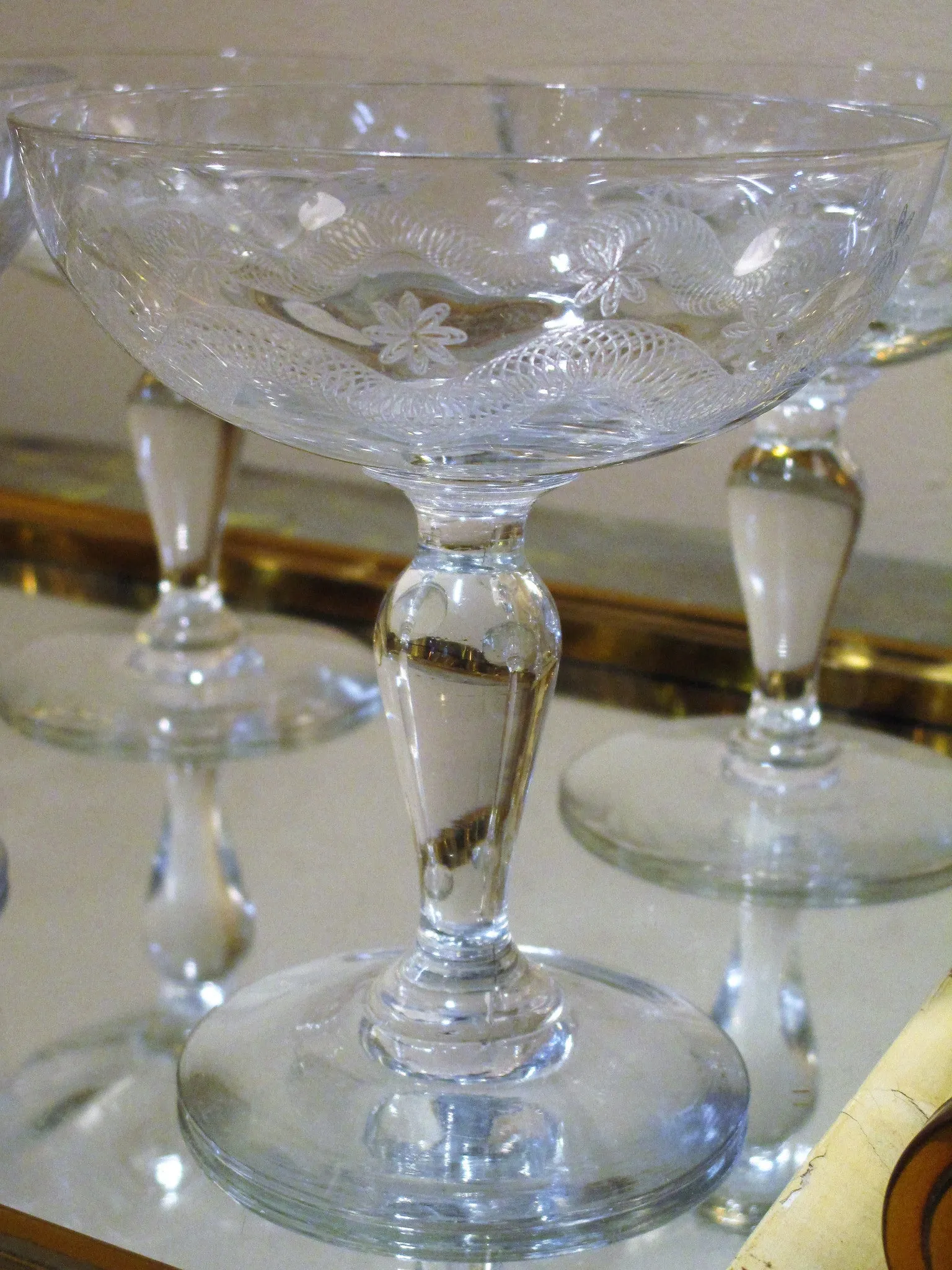 Set of six 19th century champagne glasses