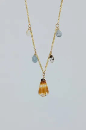 Shell Pile Necklace -  Cone Shell   Aquamarine