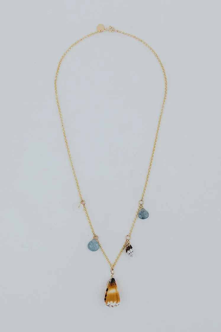 Shell Pile Necklace -  Cone Shell   Aquamarine