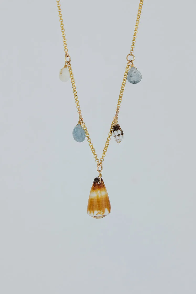 Shell Pile Necklace -  Cone Shell   Aquamarine