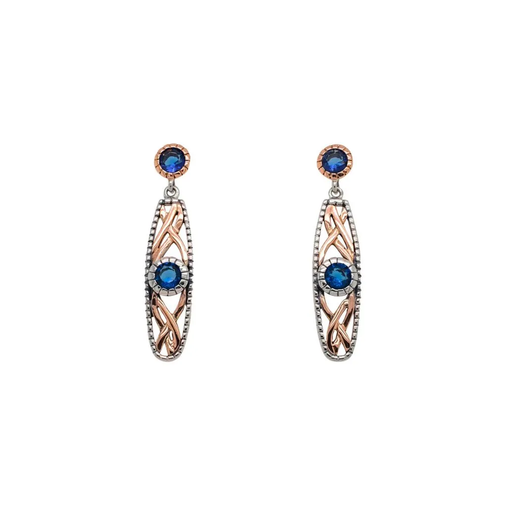 Silver and 10k Yellow or Rose Gold Brave Heart Earrings - White or Blue Cubic Zirconia