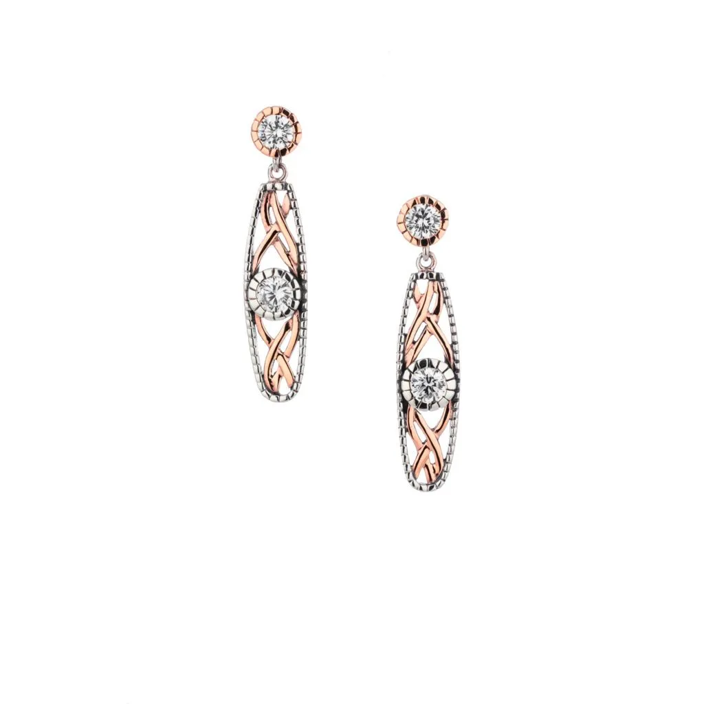 Silver and 10k Yellow or Rose Gold Brave Heart Earrings - White or Blue Cubic Zirconia