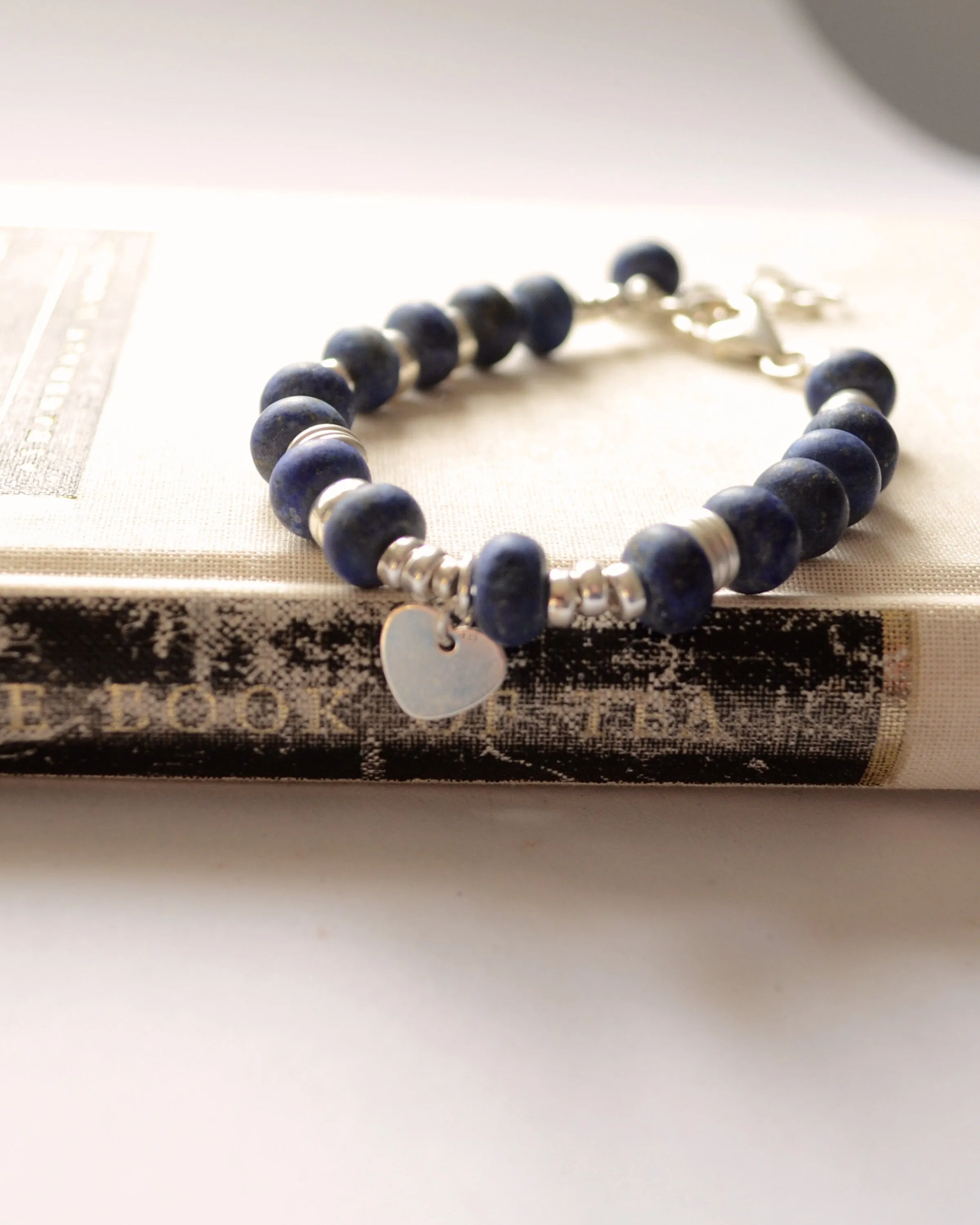 Silver and raw lapis lazuli  bracelet, blue stone bracelet, graduation gift