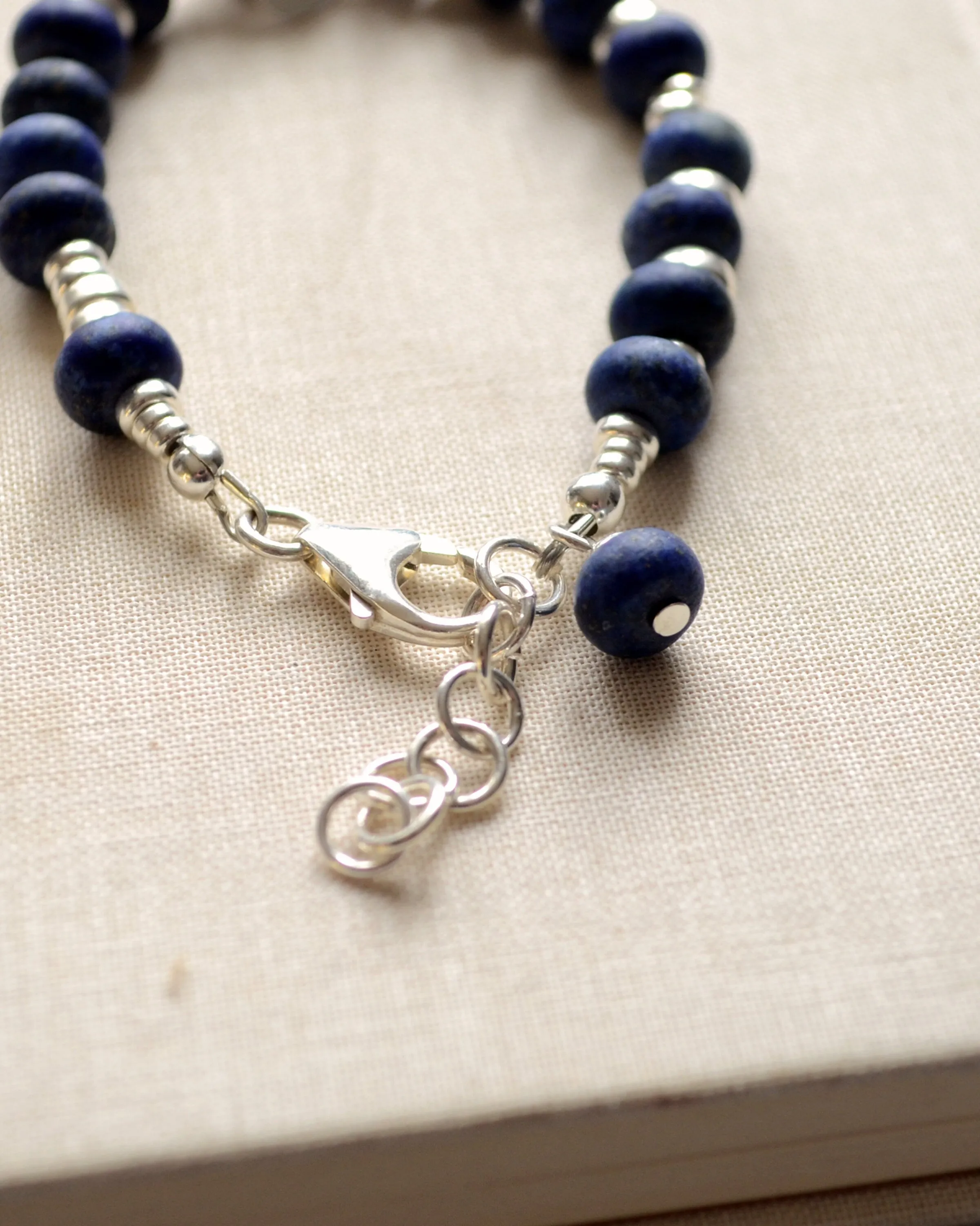 Silver and raw lapis lazuli  bracelet, blue stone bracelet, graduation gift