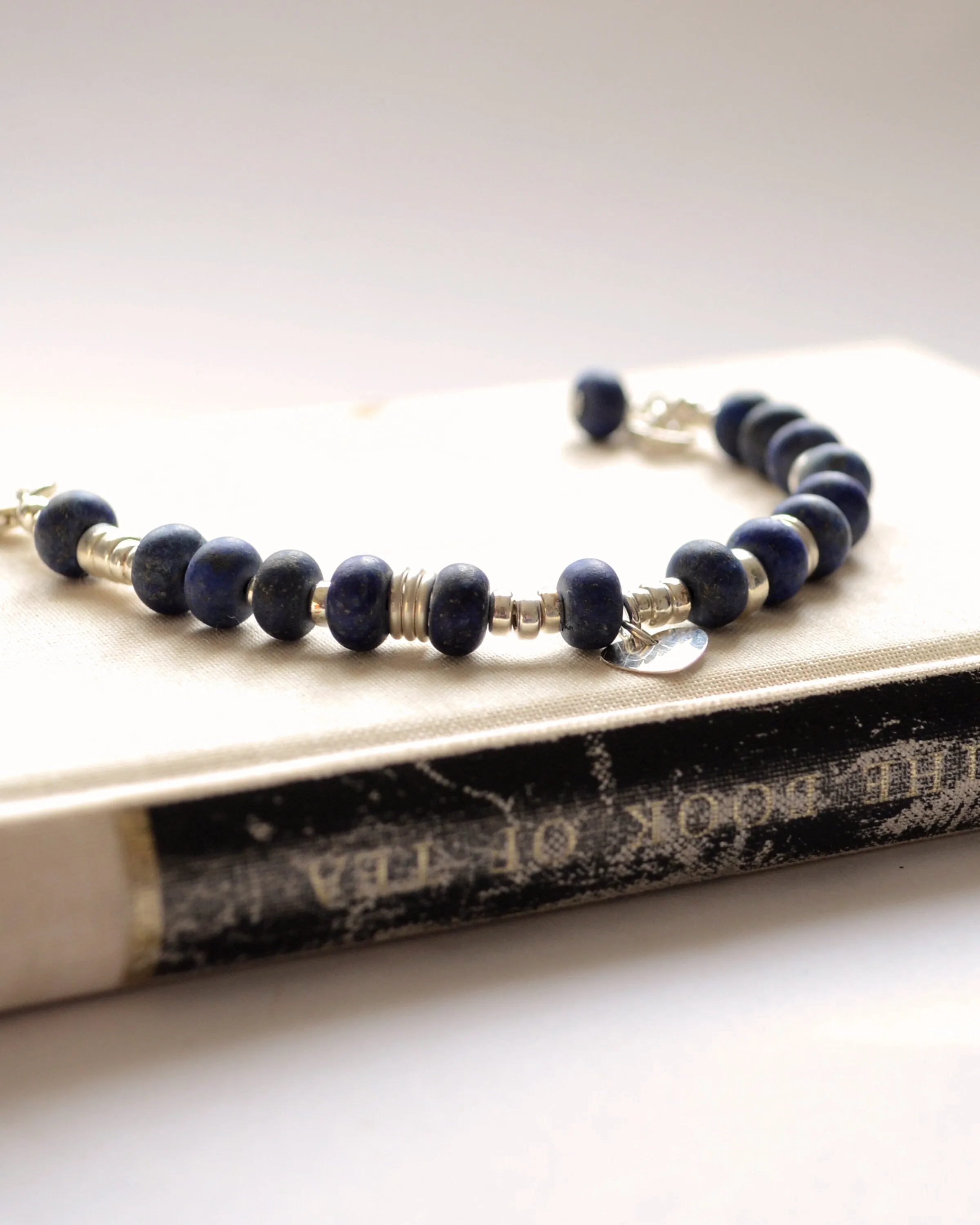 Silver and raw lapis lazuli  bracelet, blue stone bracelet, graduation gift