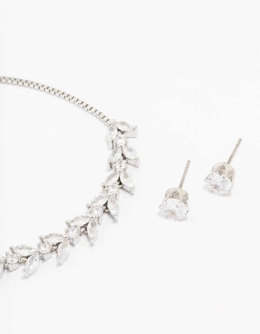 Silver Cubic Zirconia Vine Marquise Jewellery Set